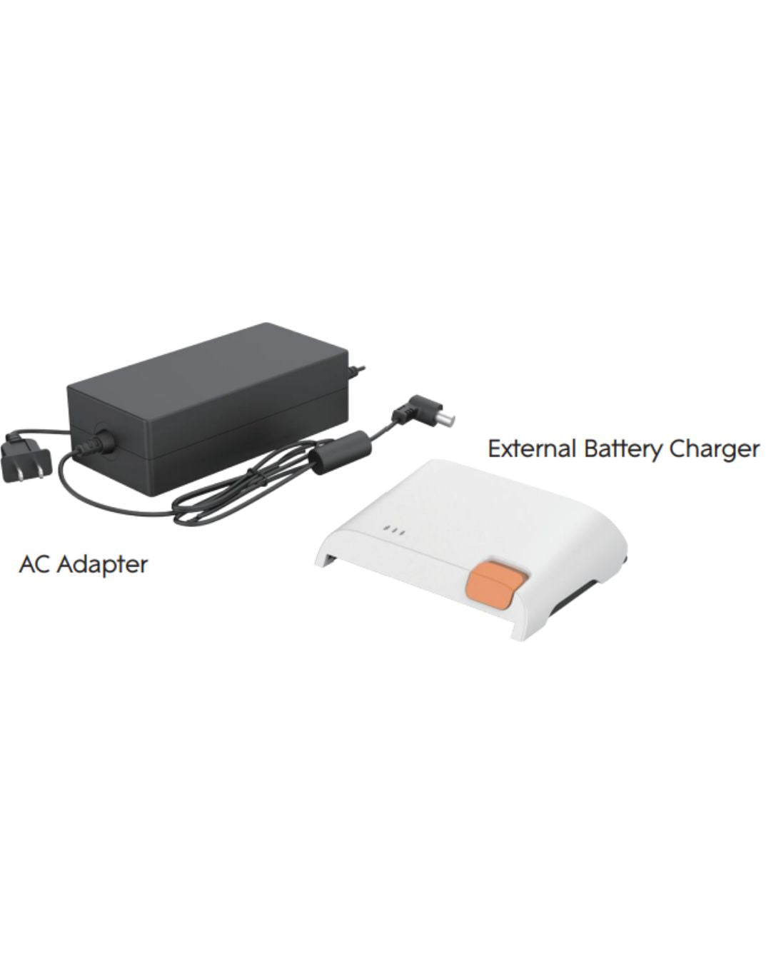 AC adapter and external battery charger for Rhythm P2-S3 & P2-S4 portable oxygen concentrator on a white background 